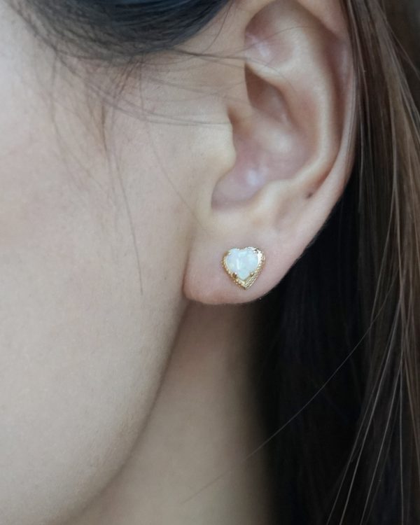 14k Gold x Opal Heart Earrings - Image 2